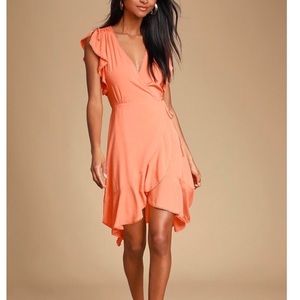 Lulus Adeleine Wrap Dress Peach Size Small